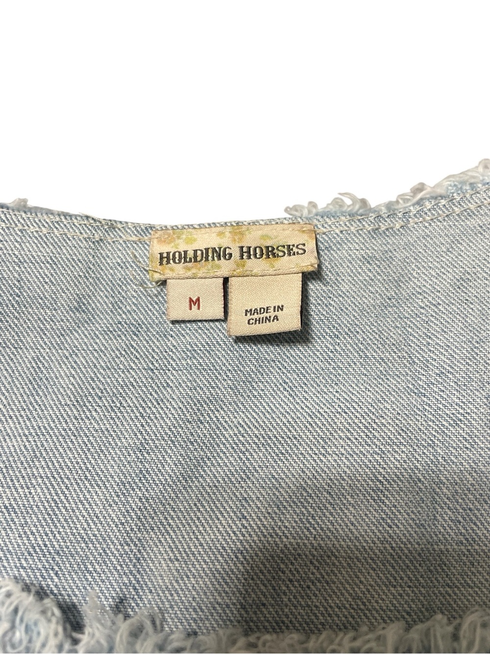 HOLDING HORSES by Anthropologie Light Blue Denim Dress Floral Embroidery Size M - Picture 7 of 12